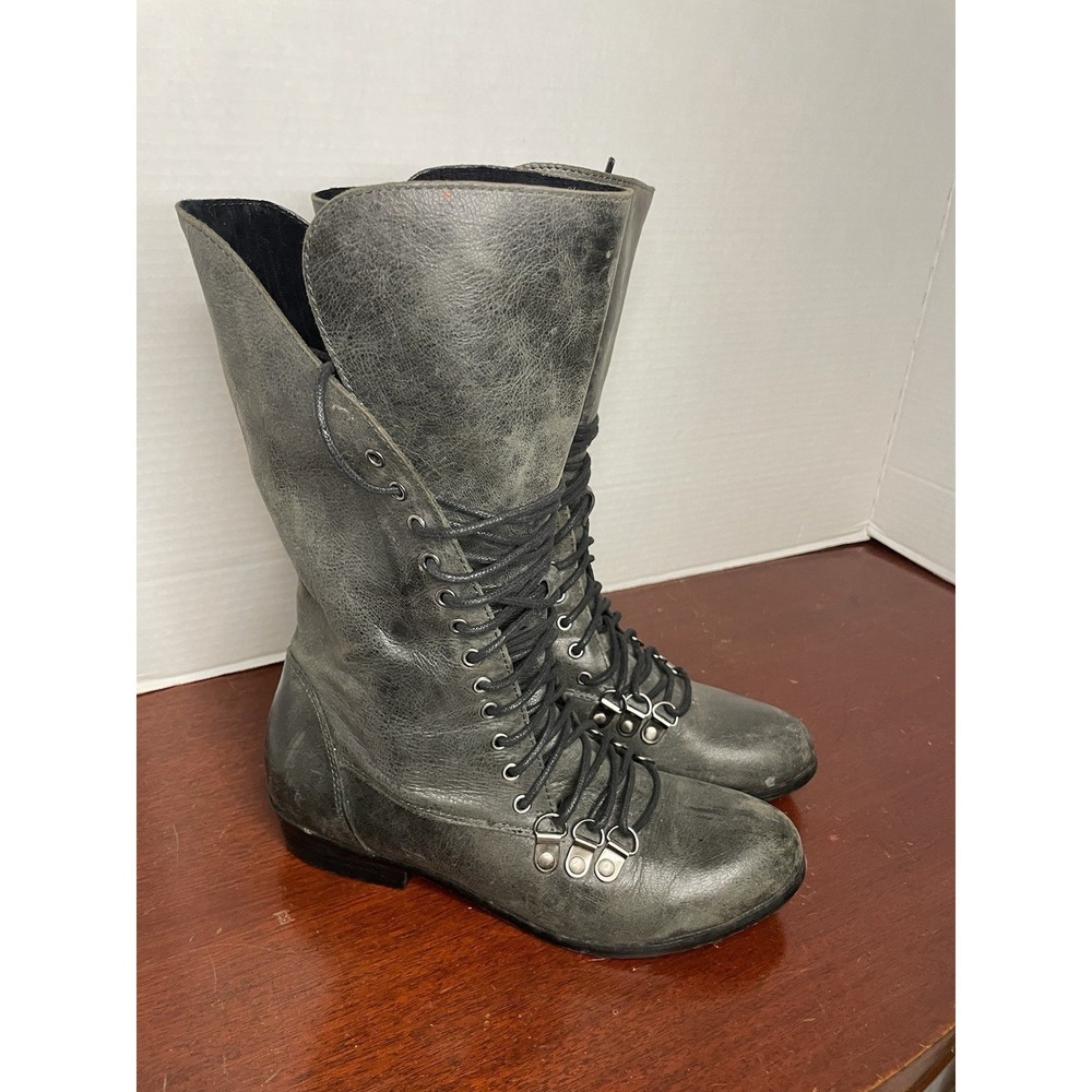 Miz Mooz Harlem Tall Leather Lace Up Boots Gray Size 6.5/37